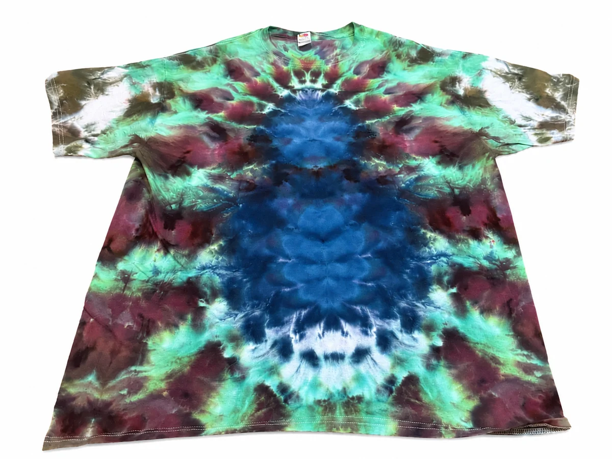 Blue, mint and plum hand-dyed shirt