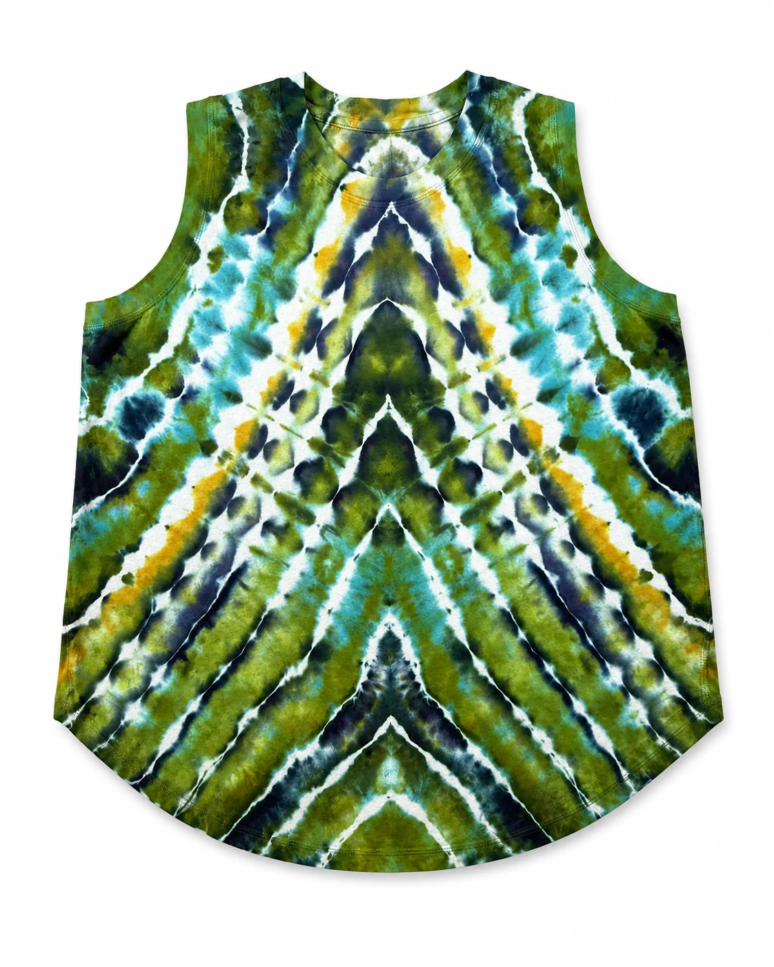 Olive, aqua and gold sleeveless hand-dyed top