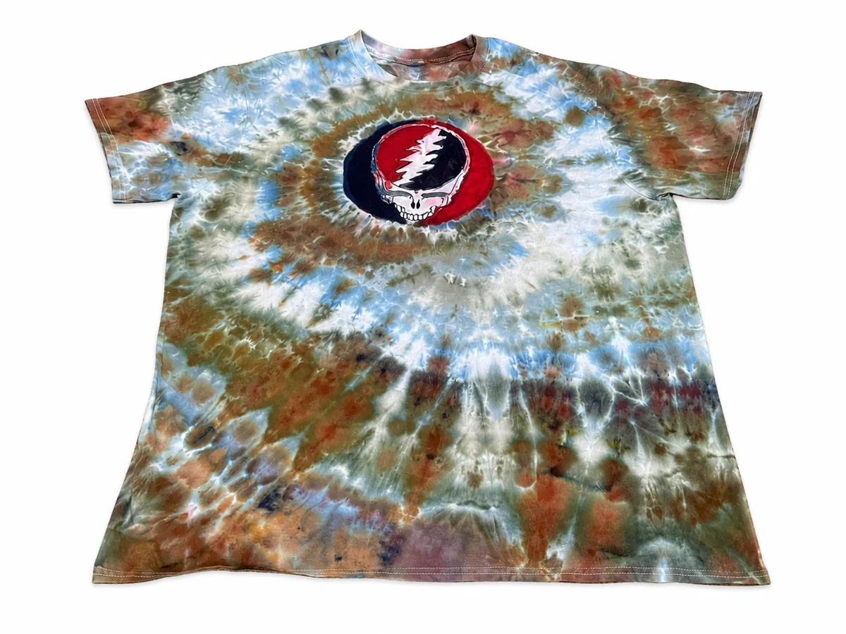 Earth-toned hand-dyed shirt with painted motif